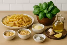 Ингредиенты для итальянской пасты с соусом Песто