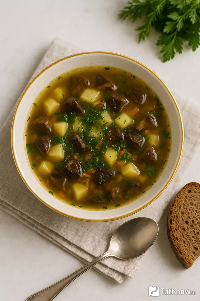 Постный суп из сушёных грибов без мяса