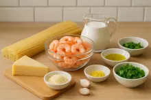 Ингредиенты для пасты с креветками в сливочном соусе
