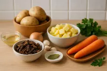 Ингредиенты для супа из сушёных грибов с картофелем