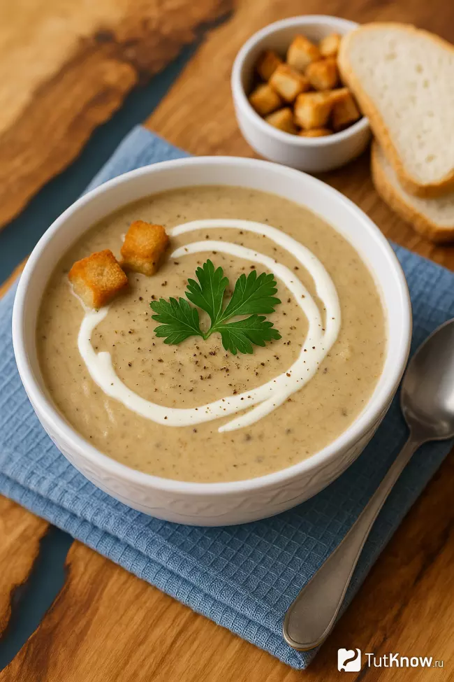 Суп-пюре из сушёных грибов с сыром и сливками