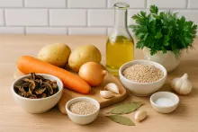 Ингредиенты для супа из сушёных грибов с ячневой крупой