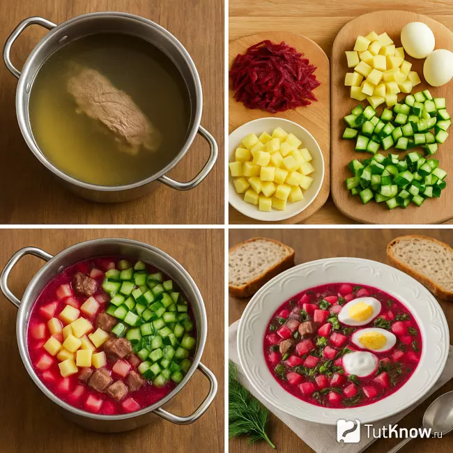 Пошаговый рецепт свекольника с говядиной и огурцами