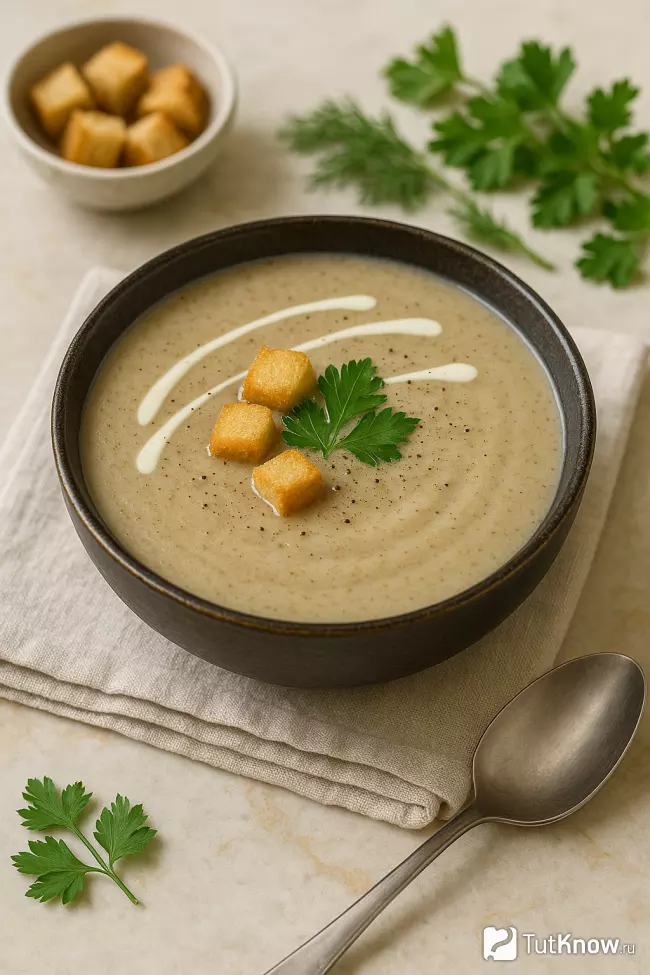 Вкусный крем-суп из сушёных белых грибов