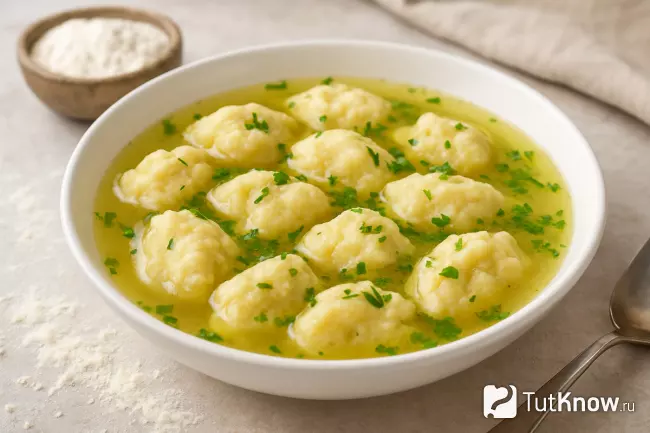 Суп с клецками на курином бульоне