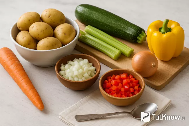 Овощи для куриного супа с фрикадельками