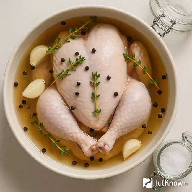 Курица в рассоле с чесноком и специями сверху
