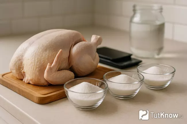 Маринование целой курицы с солью на кухне