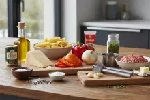 Ингредиенты для пасты ригатони с фаршем