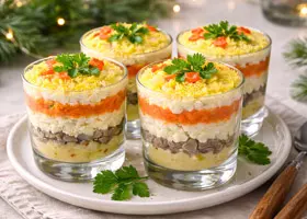 Салат мимоза в стакане для праздничного стола