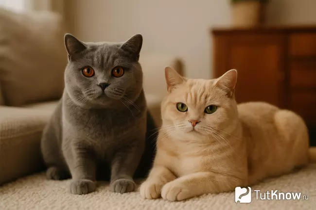 Две британские короткошёрстные кошки разных окрасов