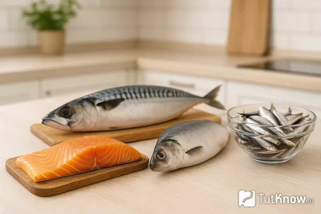 Свежий лосось, скумбрия, селёдка и килька