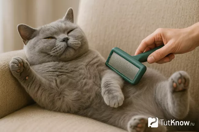 Расчёсывание британской короткошёрстной кошки