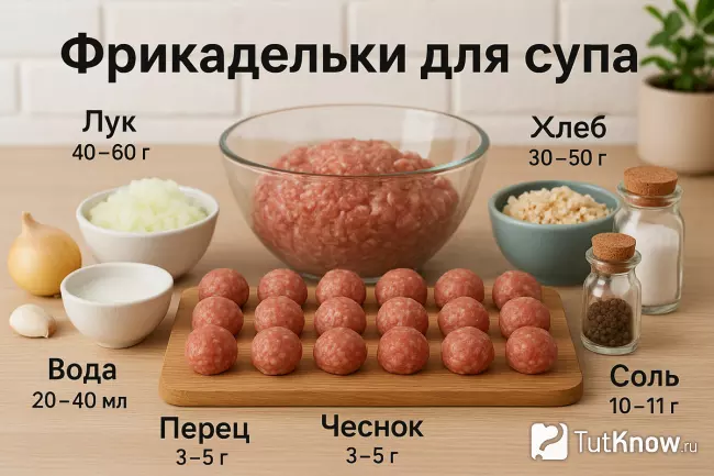 Фрикадельки для супа, ингредиенты и пропорции