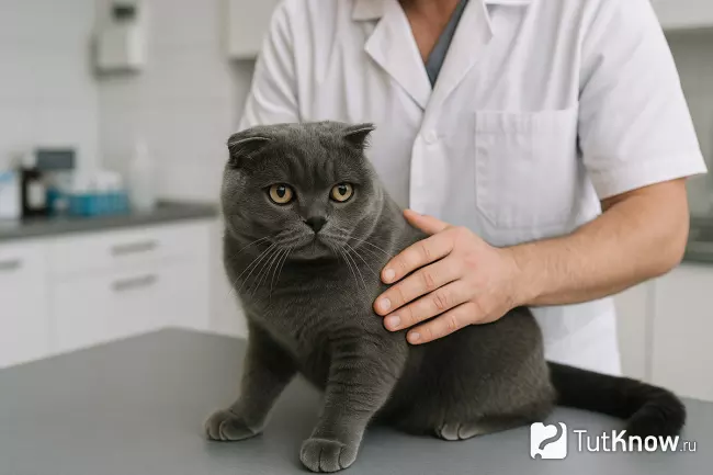 Шотландская вислоухая на приёме у ветеринара