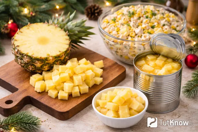 Консервированный и свежий ананас для салата