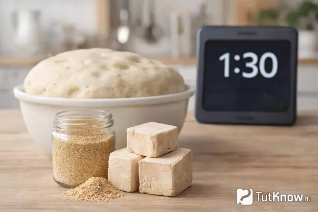 дрожжи сухие и прессованные рядом с тестом