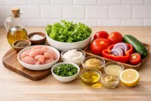 Ингредиенты для овощного салата с курицей