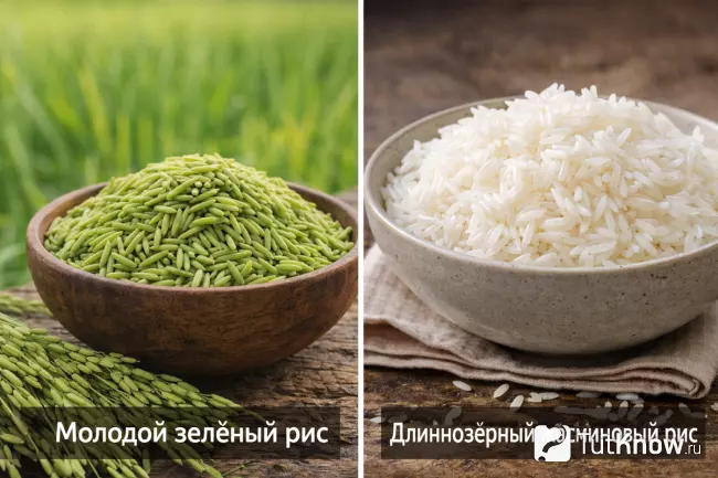 Молодой зелёный рис и отварной длиннозёрный жасмин