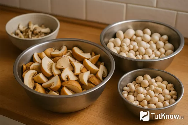 Подготовленные очищенные и нарезанные грибы к посолу