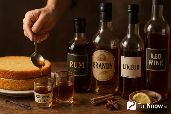 Пропитка бисквитного торта сиропом с ромом, коньяком, ликёром и вином