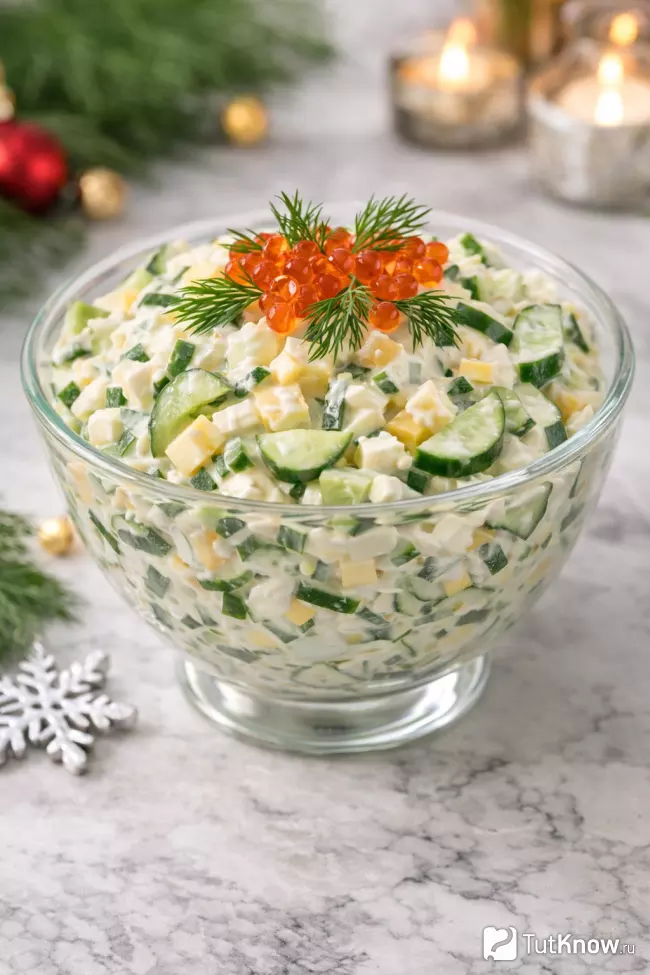 Рецепт простого салата с яйцом и сыром на НГ