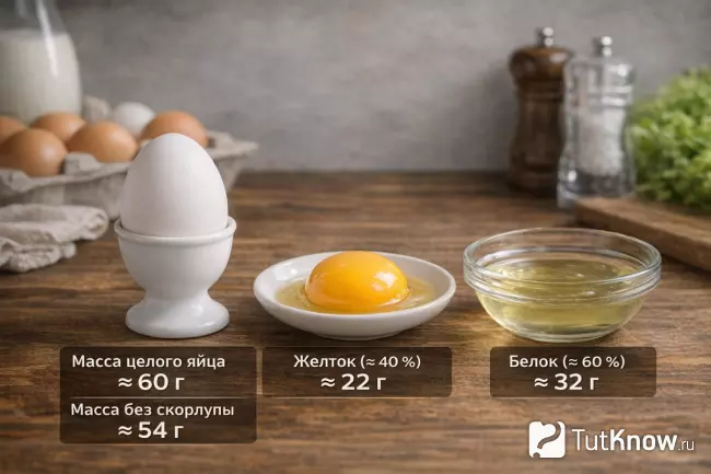 Разбор яйца C1: вес целого, белка и желтка