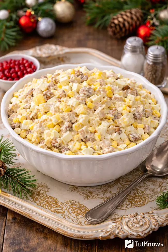 Рецепт салата с ананасом и курицей на Новый год