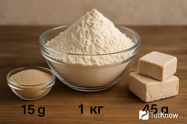 сколько нужно сухих и пресованных дрожжей на 1 кг муки