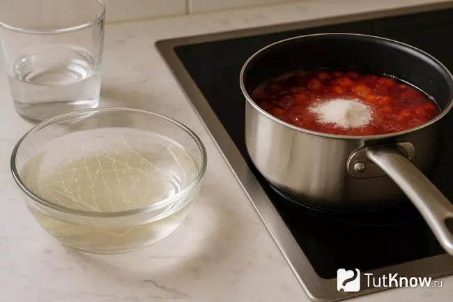 Замачивание листового желатина и кипячение агар-агара с соком