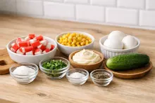 Ингредиенты для салата с крабовыми палочками