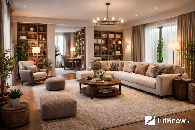 Планировка большой гостиной без эха и пустоты