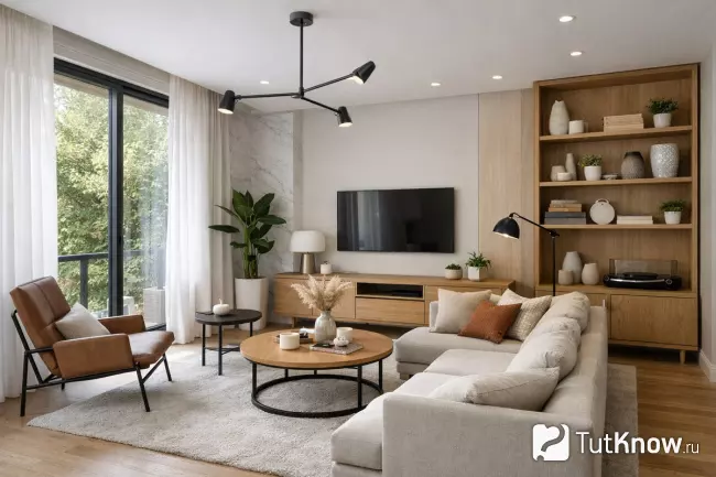 Современный интерьер гостиной в светлых тонах