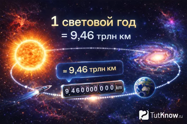 Световой год - это расстояние 9,46 триллиона километров