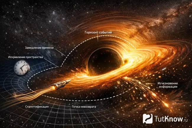 Горизонт событий чёрной дыры и гравитационные эффекты