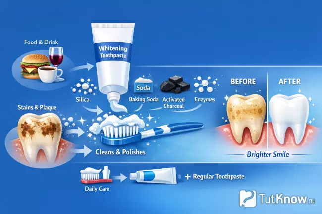 Отбеливающие компоненты зубной пасты и удаление налёта