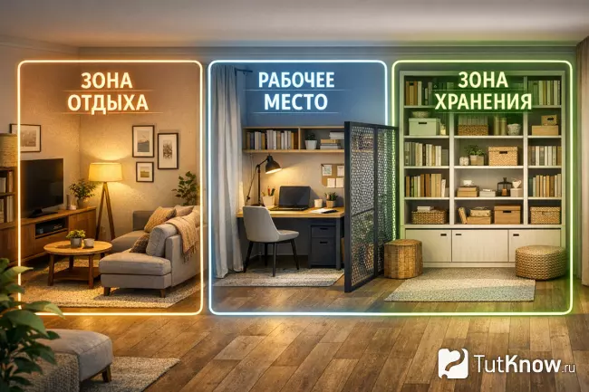 Зонирование гостиной в квартире — отдых, работа, хранение
