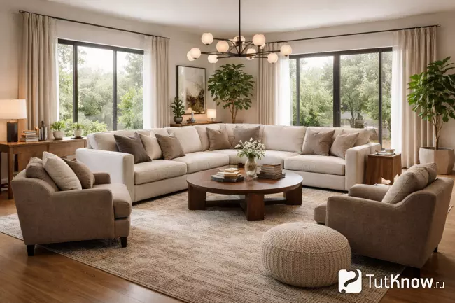 Мебельные группы в просторной гостиной