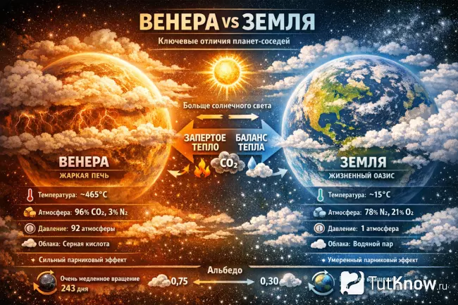 Сравнение Венеры и Земли для жизни - инфографика
