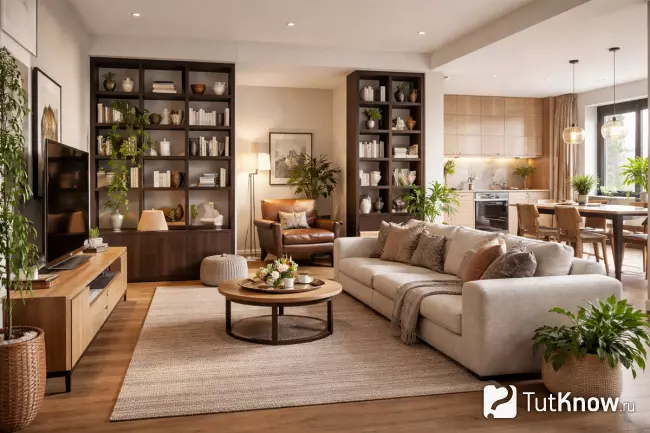 Зонирование гостиной в квартире с кухней
