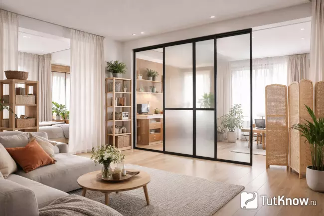 Лёгкие перегородки для зонирования гостиной