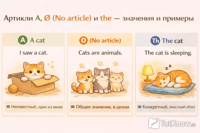Артикли A, no article и the — значения и примеры использования