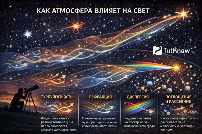 Как атмосфера Земли искажает и рассеивает свет от небесных объектов