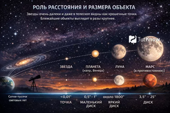 Роль расстояния и размера небесных объектов в их видимом виде на небе