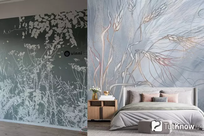 Бесшовные обои с растительным рисунком в интерьере комнаты