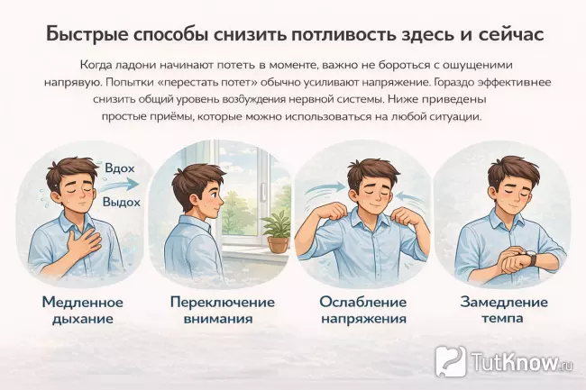 Быстрые приёмы снижения потливости рук