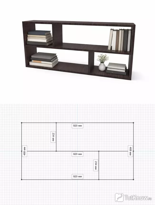 Чертёж книжной полки — размеры и схема полки под книги
