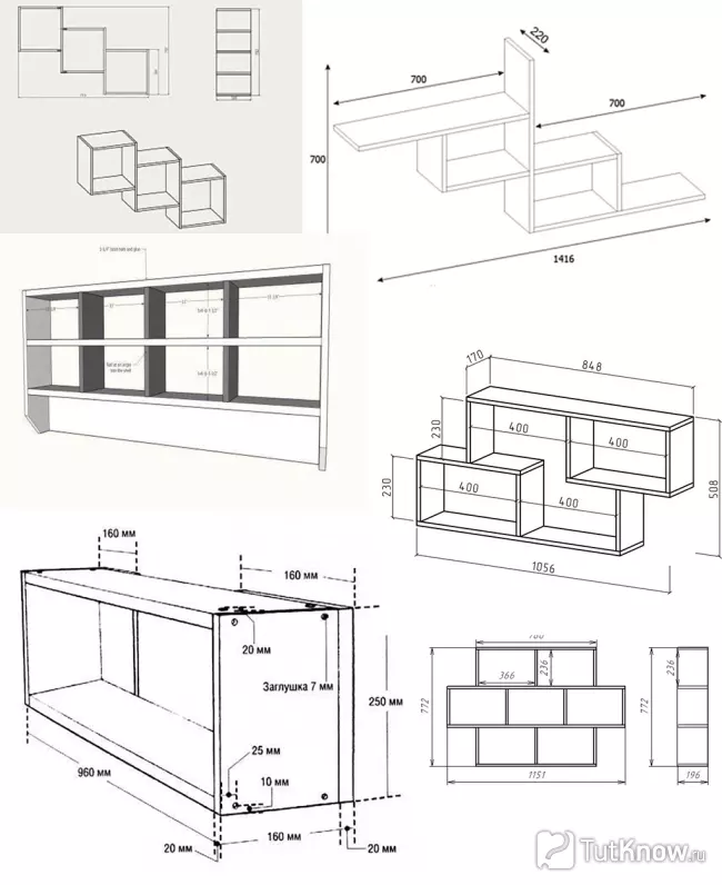 Разные чертежи книжных полок