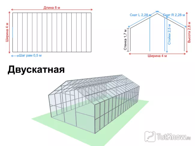 Чертеж двускатной теплицы