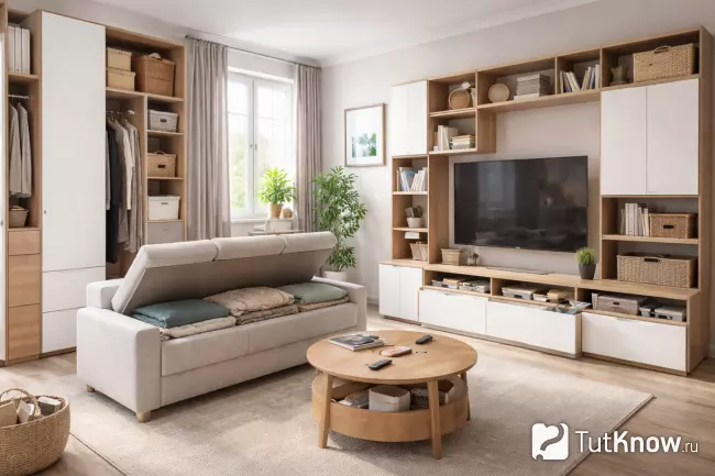 Современные системы хранения в гостиной